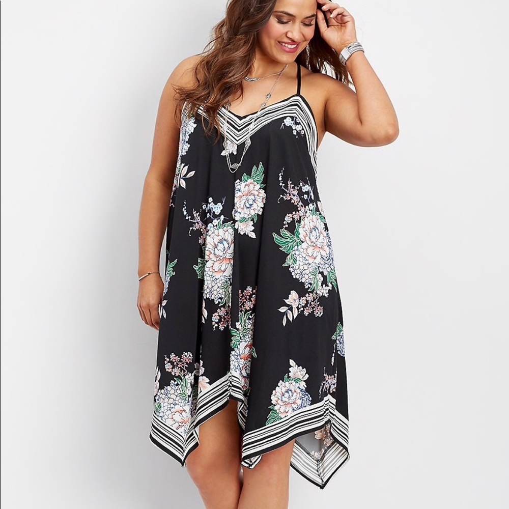 Plus size stripe and floral hanky hem dress